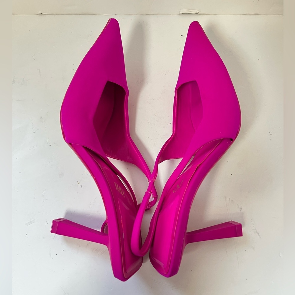 Zara Hot Pink Pointed Slingback Heels - Picture 5 of 8